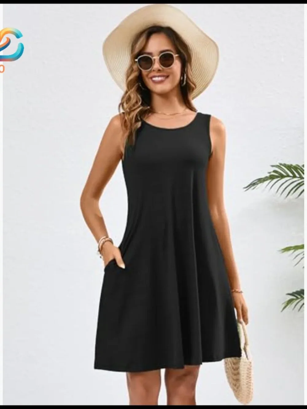 Sleeveless Swing Dress with Pockets, Casual Summer Beach Wear - Picture 3 of 5